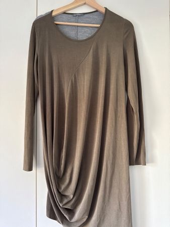 Zara Khaki Green Long Sleeve Dress - Asymmetric Hemline
