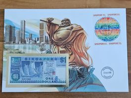Noten-Brief mit Bankfrischer 1-Singapur-Dollar-Geldschein