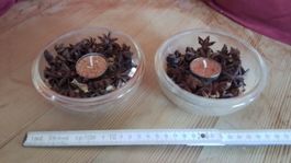 Weihnachtliche Teelichthalter Glas, mit Sternanis, 2 Stück