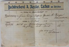 Rechnung, Buchdruckerei A. Kessler, Lachen, 1906, keine AK
