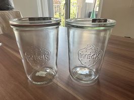 2x Weck Sturzgläser 850 ml (Komplettset mit Klammern)