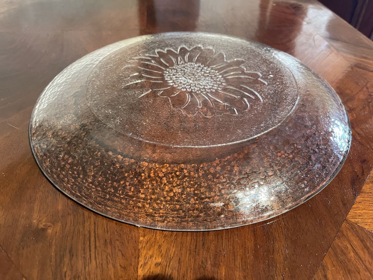 Glasi Hergiswil Piatti di portata: Glasplatte mit Sonnenblumenmuster, Glasi Hergiswil – Usato da Luzern venduto da predator11 1