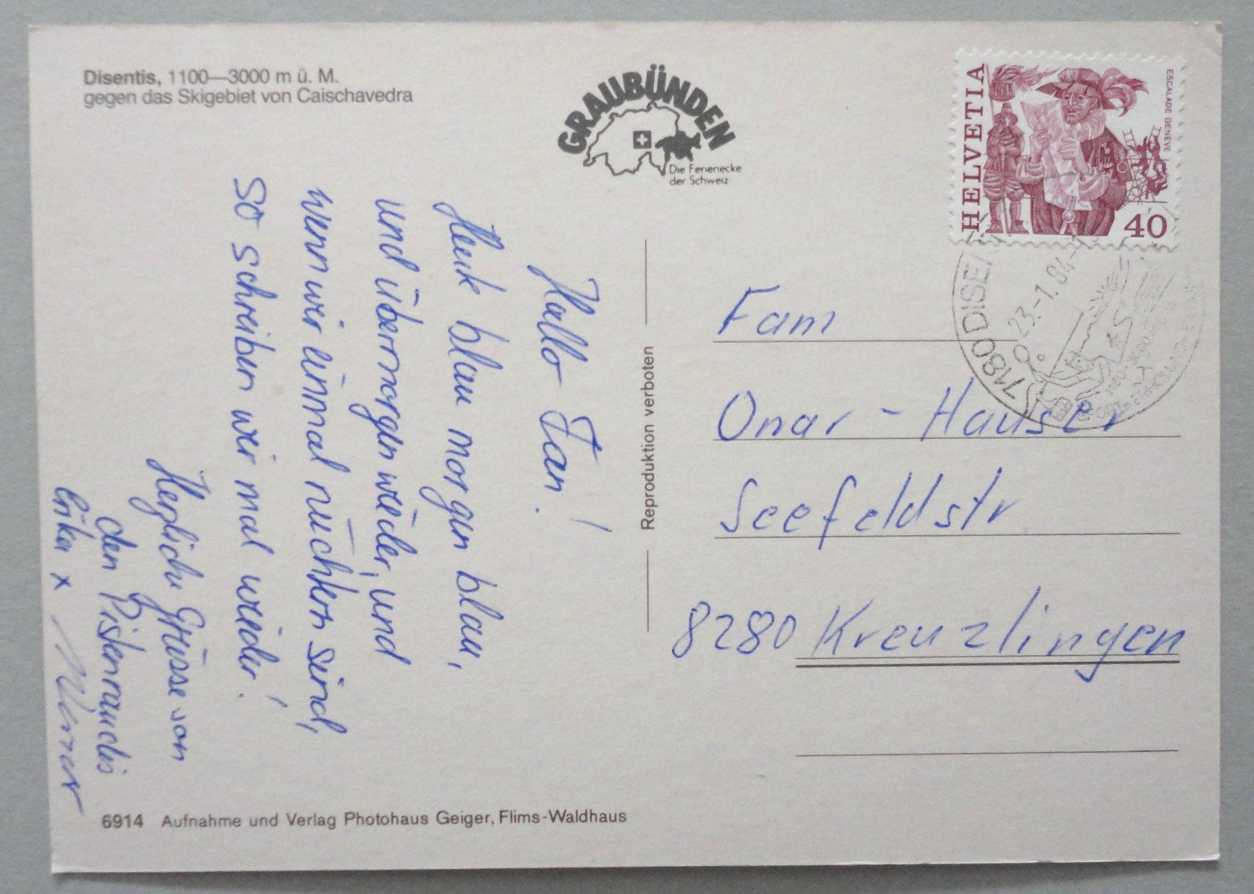 Cartoline postali: Disentis 1100-3000 m ü.M. – Usato da Fétigny venduto da Billy2miny 1