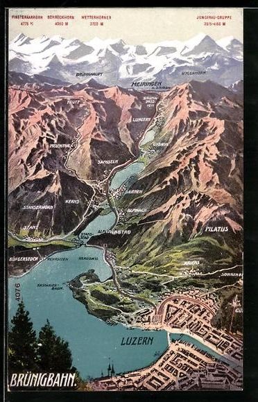 Cartoline postali: Luzern /Brünigbahn, Panorama mit Hergis – Usato da Berlin venduto da bartko-reher