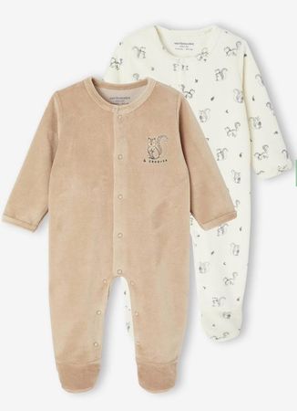 2 schöne Strampler aus Samt, Beige, 7-9 Mt.👶