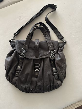 Leder Schultertasche/Handtasche dunkelbraun