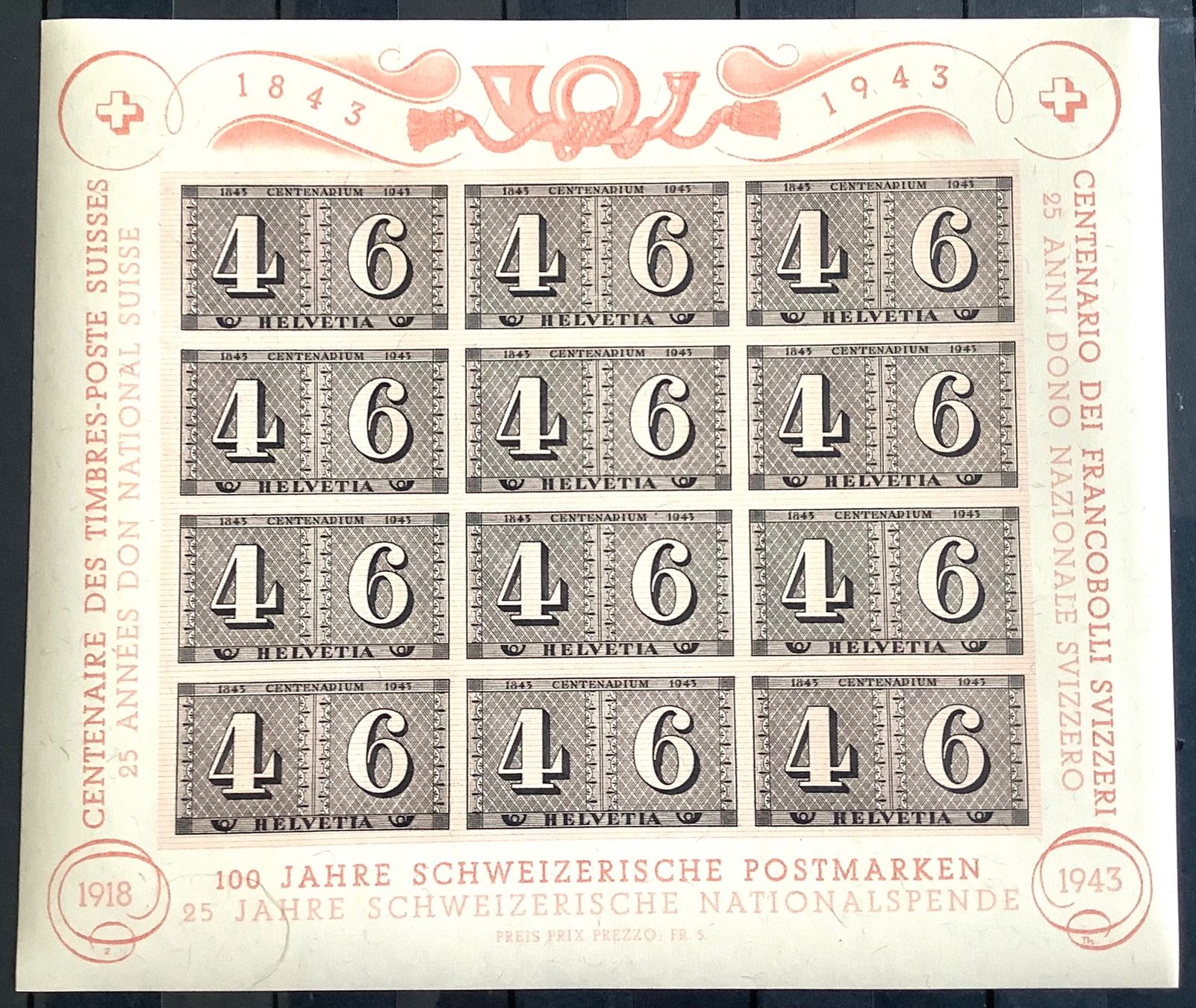 Tutti i francobolli: 1943 - Luxusblatt W16 - postfrisch ** N.2 – Nuovo (secondo la descrizione) da Liestal venduto da Skunk02