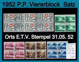 1952 Pro Patria Viererblock Orts. E.T.V. Stempel Kat.200.-