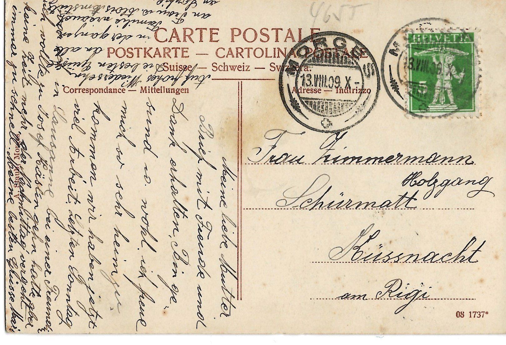Cartoline postali: Morges, Arsenal, 1909 – Usato da Frauenfeld venduto da Merk52 1