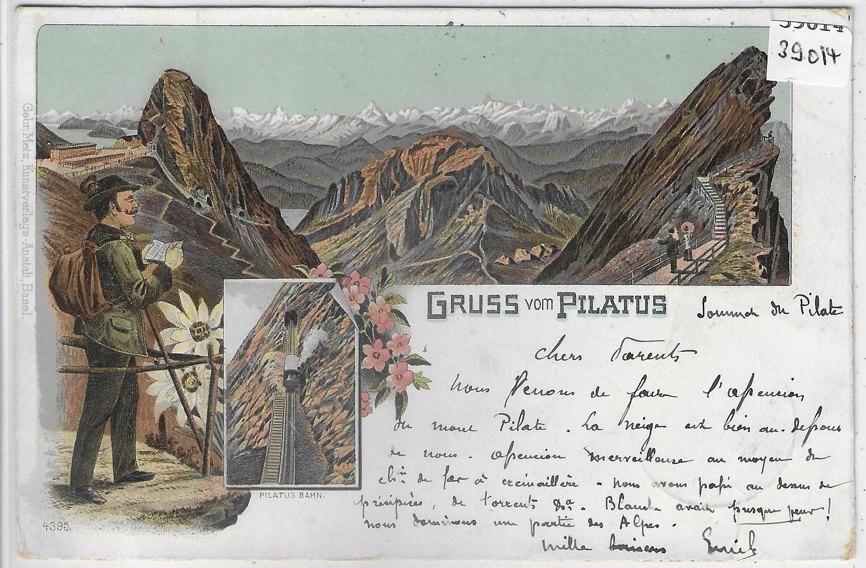 Ansichtskarten: Gruss vom Pilatus - farbige Litho 1898 – Gebraucht aus Ettingen von Kartenplanet