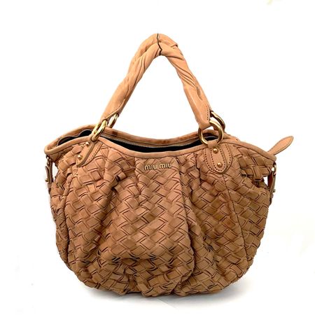 miu miu geraffte Ledertasche hellbraun Neu