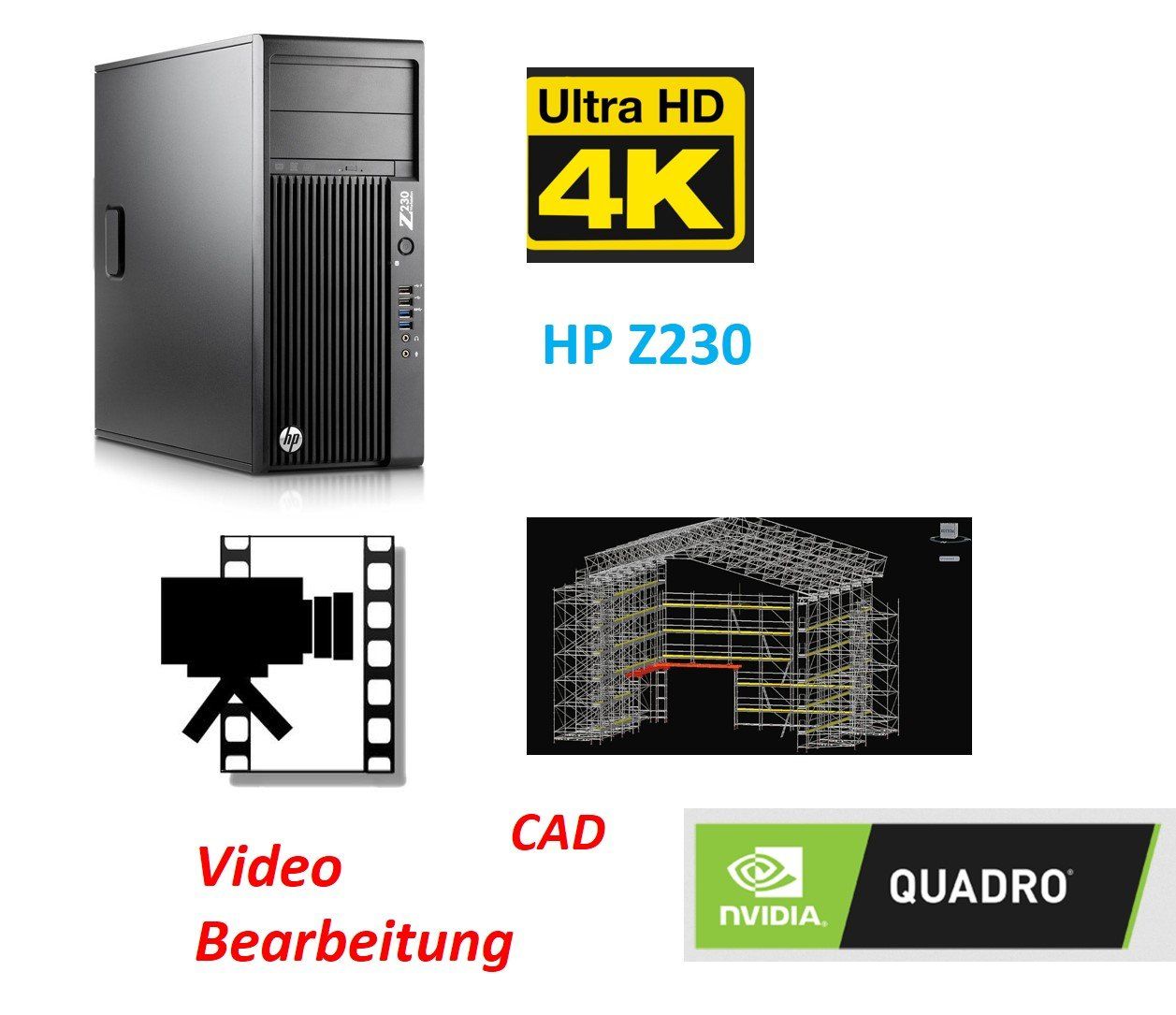 PC HP Workstation Z230 16GB Win11 256GB SSD CAD Video i7 (Gebraucht) in ...