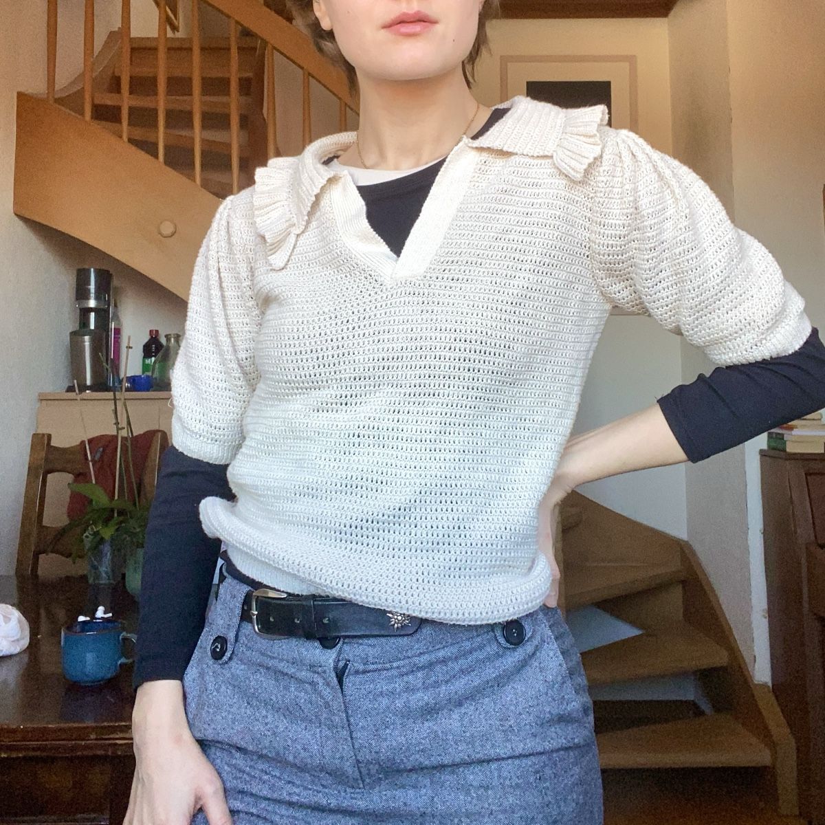 Top: Cream Crocheted Top with Collar - Unique Find – Nuovo (secondo la descrizione) da Bern venduto da alexjop 3