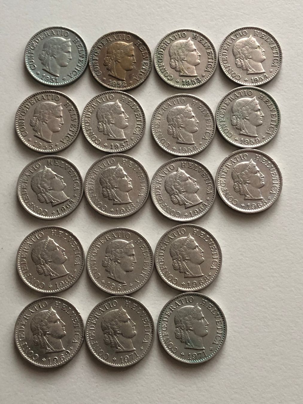 Tutti le monete: Lot mit 18  Stk. 5 Rp. 1951 - 1971 – Usato da Schötz venduto da Odpa