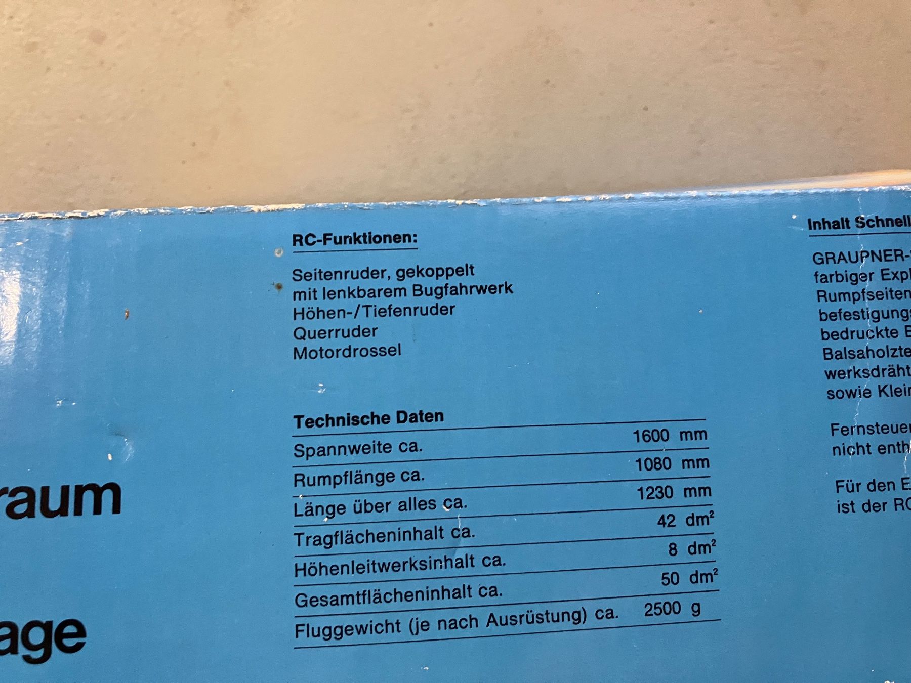 Graupner Modellismo RC: Graupner RC Flugmodell Maxi Spannweite 1600mm – Usato da Rüegsauschachen venduto da limek 3