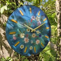 Orologio da parete in resina con fiori veri -Diametro 33cm