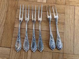 6 Dessertgabeln, versilbert, Art Deco/Jugendstil