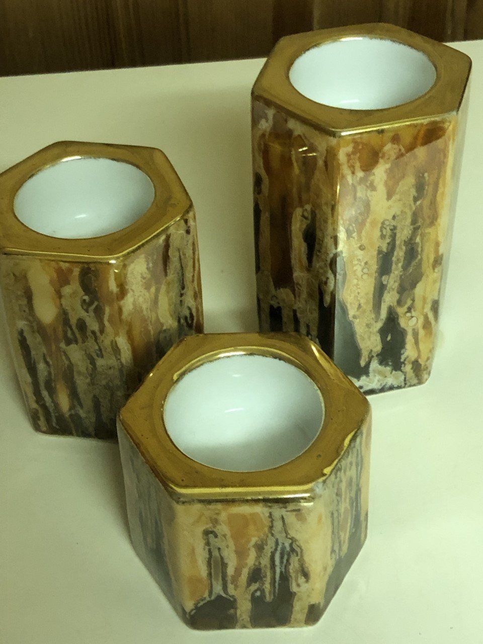 Kerzenständer: 3 Kerzenhalter mit Goldrand – Gebraucht aus Winkel von Kade50 1