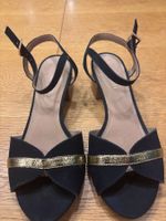 Sandales Minelli bleu marine & doré en cuir – Taille 36 – Ta