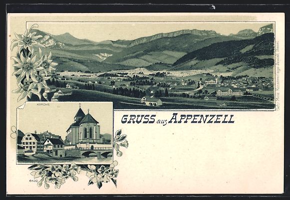 Ansichtskarten: Litho Appenzell, Partie mit Kirche und B – Gebraucht aus Berlin von bartko-reher