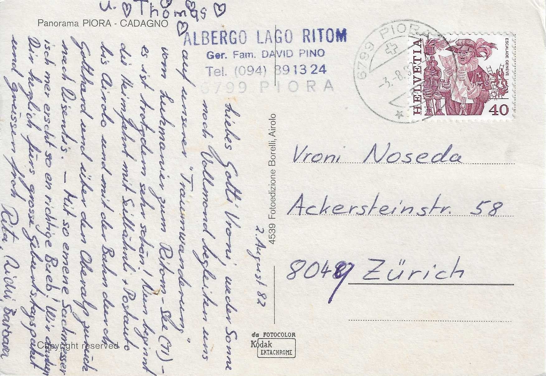 Cartoline postali: Panorama Piora-Cadagno TI – Usato da Rothrist venduto da Stranglehold 1