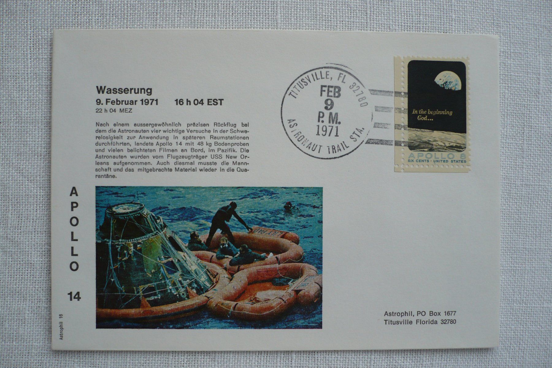 Tutti i francobolli: 1971 APOLLO 14 Wasserung – Usato da Zürich venduto da saltandpepper008