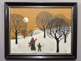 Wunderschönes, handgemaltes Bild „Winterlandschaft“ signiert