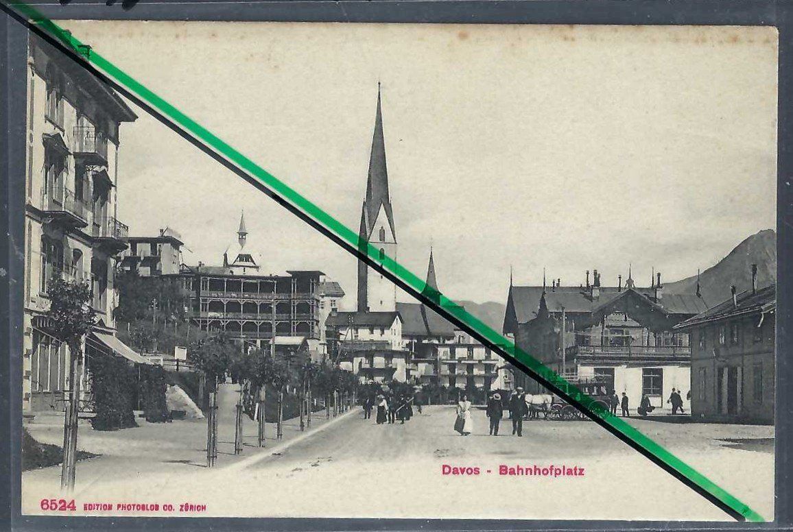Ansichtskarten: Davos. Bahnhofplatz. – Gebraucht aus Horw von SwissSteamMemories