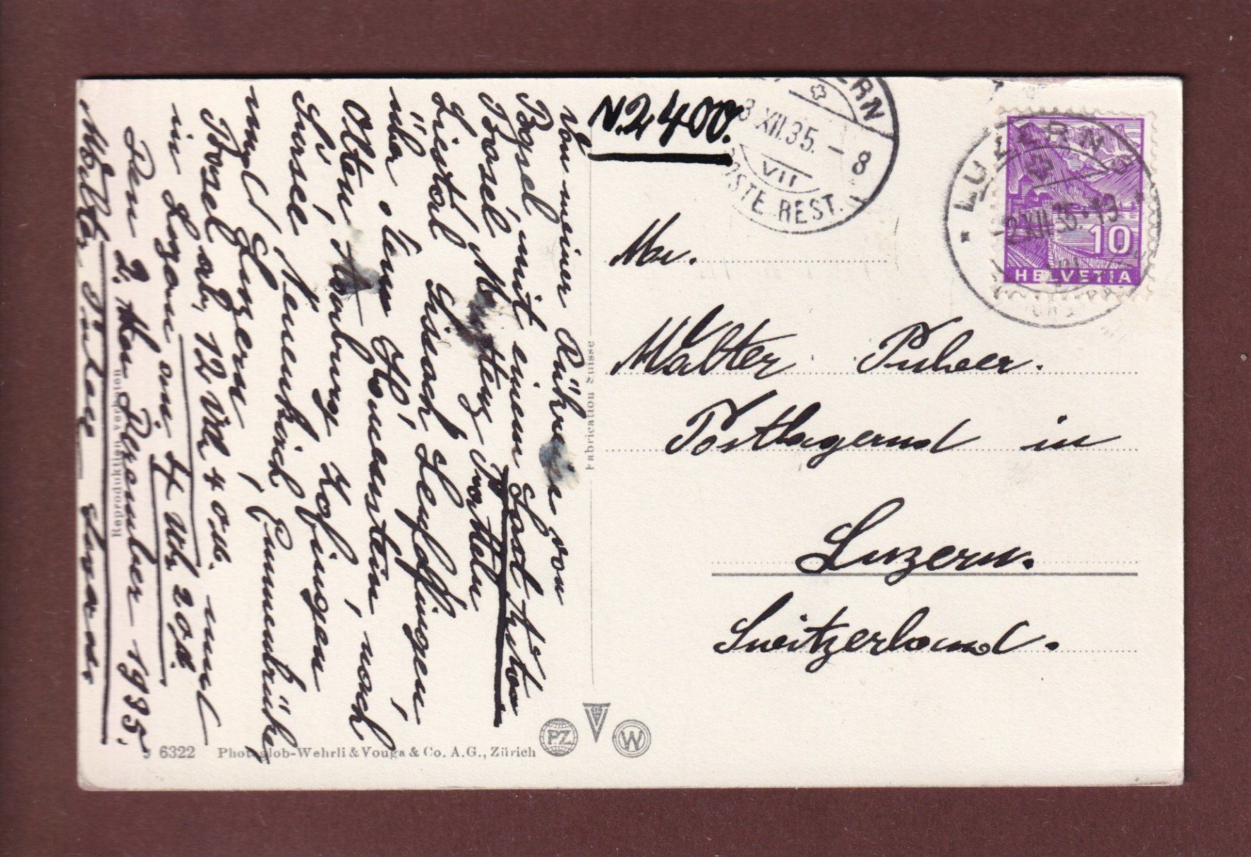 Cartoline postali: OLTEN - 1935 – Usato da Pully venduto da nicecards 1