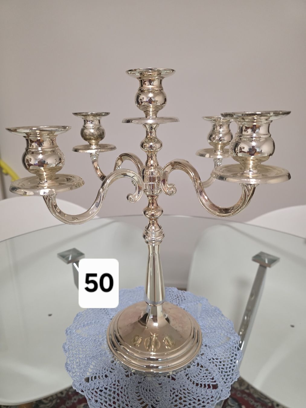 Portacandele: Eleganter 5-armiger Kerzenständer in Silberoptik – Usato da Basel venduto da soomer