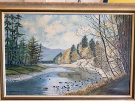 Ölgemälde Brönimann O. Flusslandschaft mit Rahmen