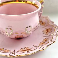 Rosa Porzellan Teetasse mit Untertasse, vintage, neu in Box