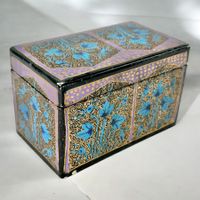 Boîte papier mâché Kashmir laquée noire décorée main Inde