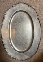Antike Zinnplatte Oval, Winterdeko, Vintage, ca 70 Jahre alt