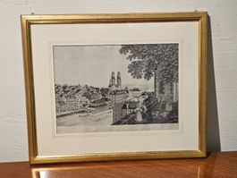 Seidenstich Zürich 1840 in Goldrahmen