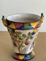 Vintage Vase italienische Majolika, signiert Blumen & Vögel