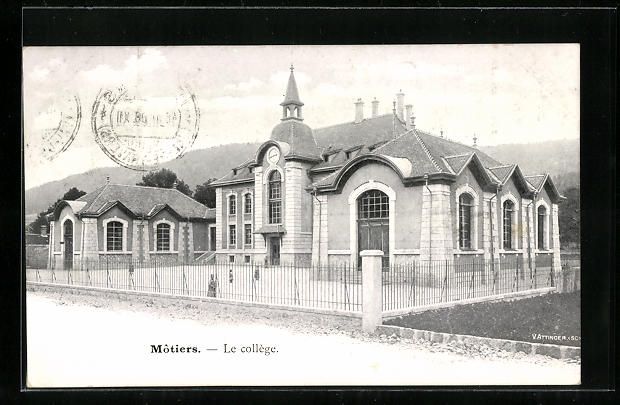 Cartoline postali: AK Motiers, Le collège, 1908 – Usato da Berlin venduto da bartko-reher