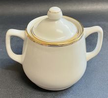Dose Zuckerdose Langenthal Porzellan weiss 1960 Decor Gold