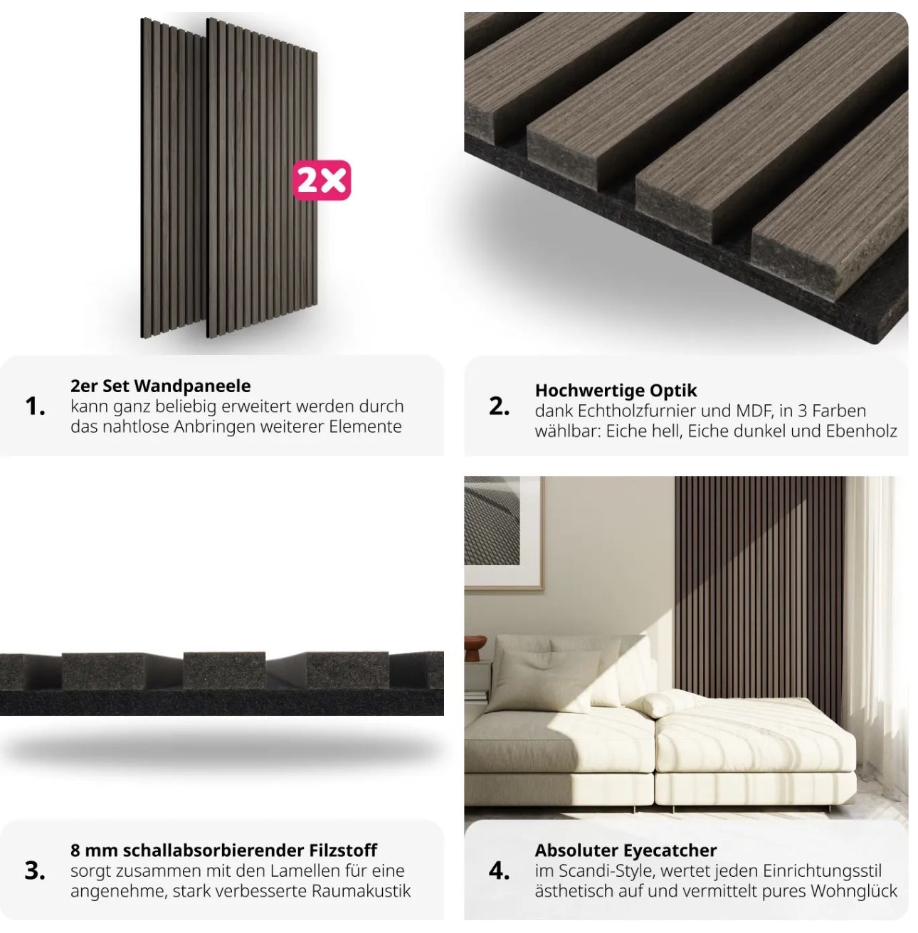 Altri accessori: 2er Set Akustikpaneele Sonic Wall Ebenholz Holzoptik – Nuovo e nell'imballaggio originale da Necker venduto da liq24 4