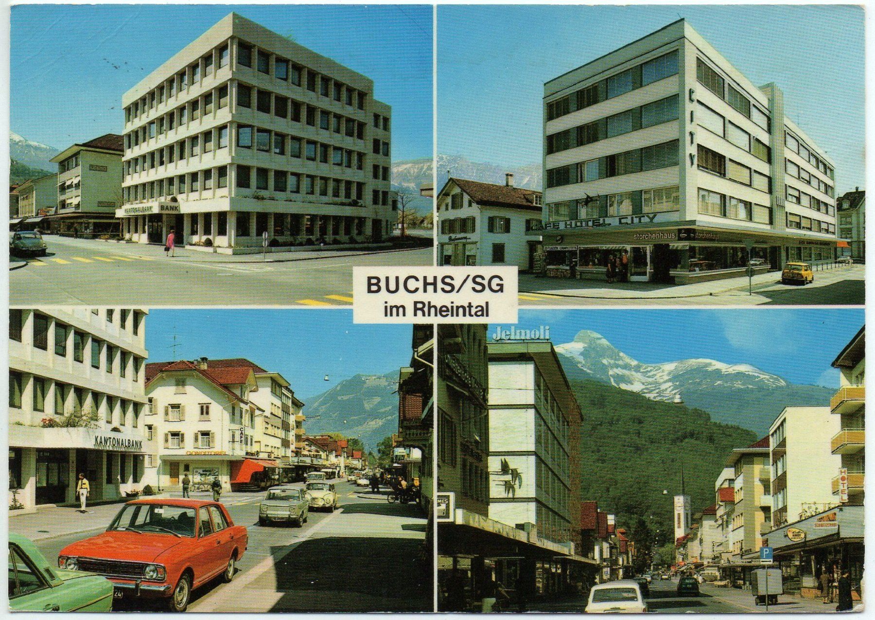 Ansichtskarten: BUCHS SG City Hotel - Kantonalbank - Auto – Gebraucht aus Jona von philajona
