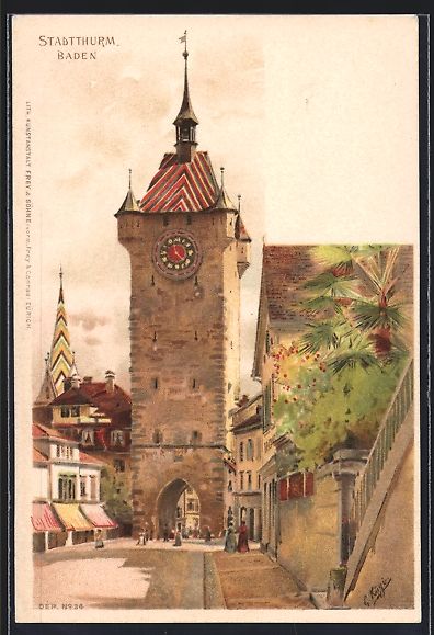 Cartoline postali: AK Baden, Blick auf den Stadtturm – Usato da Berlin venduto da bartko-reher