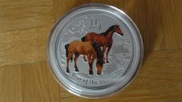 Lunar II Münze Pferd 2014 / 2 Unzen Silber Farbe
