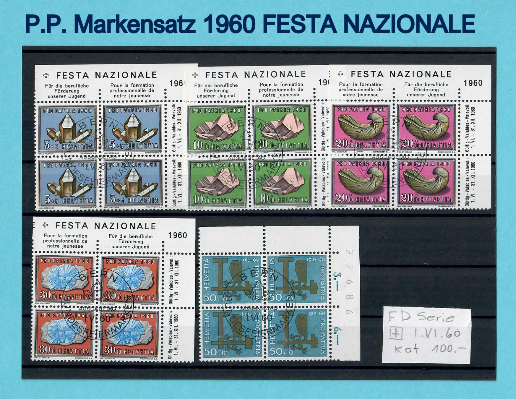 Alle Briefmarken: P.P. Markensatz 4er Block E.T. V. Stempel TOP mit Rand-tabs – Gebraucht aus Bützberg von Die.6.a 1