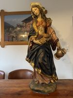 ANTIQUE 1 m HAND CARVED WOOD PATRON SAINT ELIZABETH STATUE