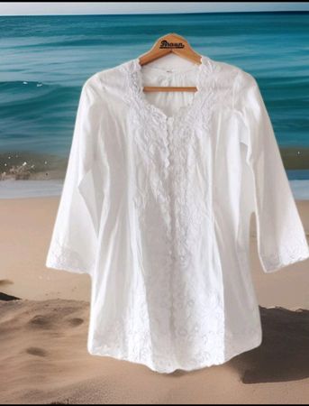 Bestickte Tunika Bluse Shirt weiss Stickerei Baumwolle S NEU