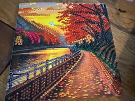 Karte-Grusskarte-Baum am See-Baum-See-Painting-Selfmade
