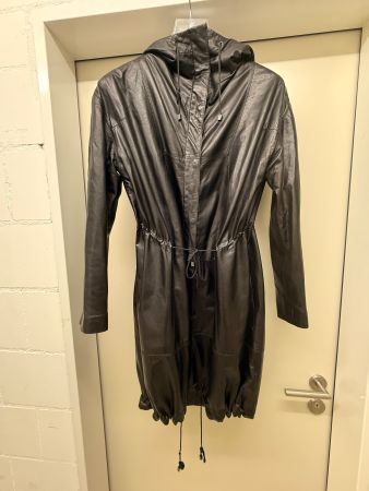 Leder Parka mit Kapuze schwarz gebraucht guter Zustand