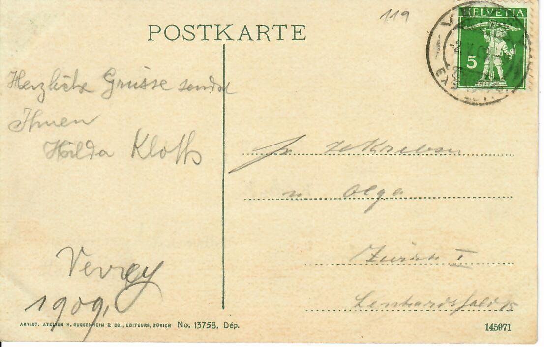 Cartoline postali: Vevey 1909 – Usato da Hochdorf venduto da Ziegel-16 1