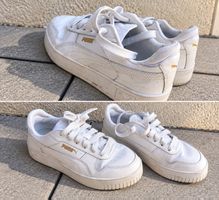 Sneaker Puma weiss mit goldenem Logo gebraucht Zustand