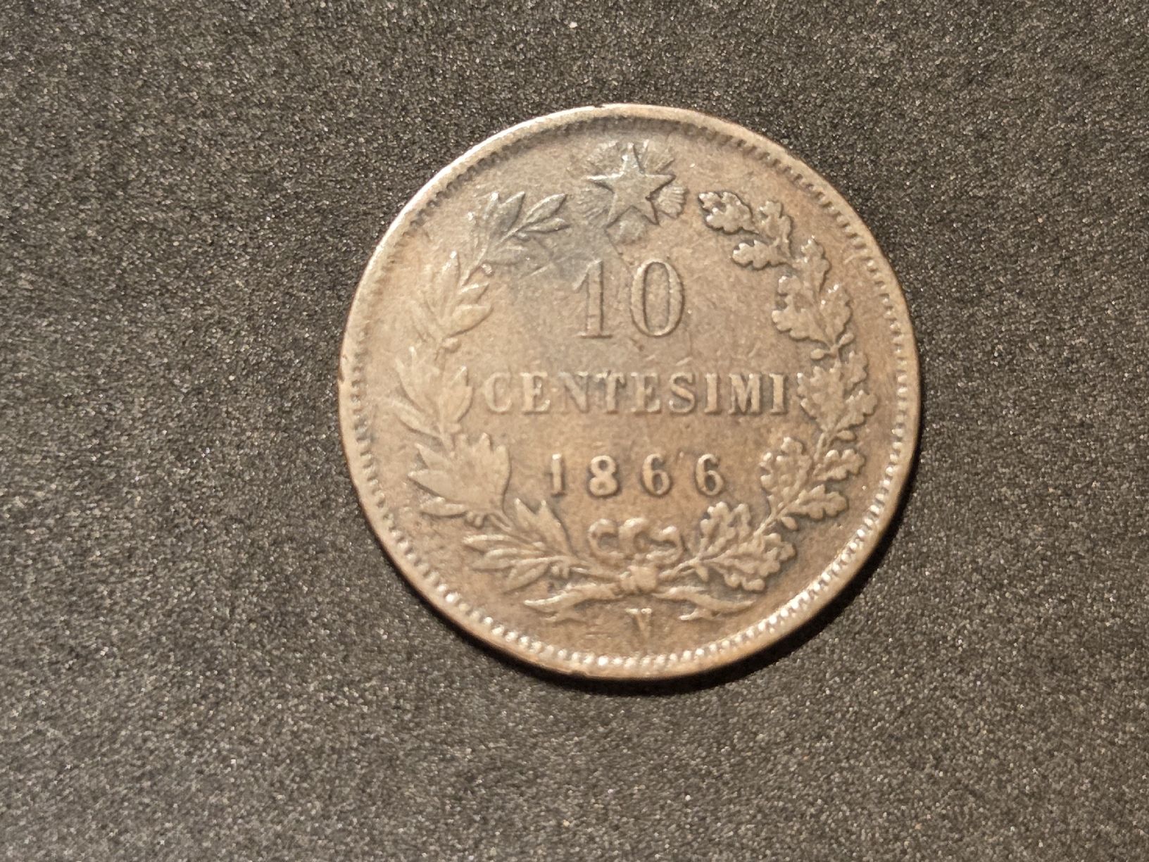 Alle Münzen: Italien - 10 Centesimi - 1866 – Gebraucht aus Geroldswil von Antica01